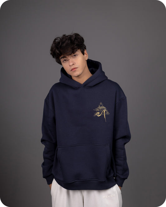 REVER – Oversized Hoodie – Navy ANUBIS Print – Premium soft fabric, relaxed fit for ultimate comfort and effortless street style.