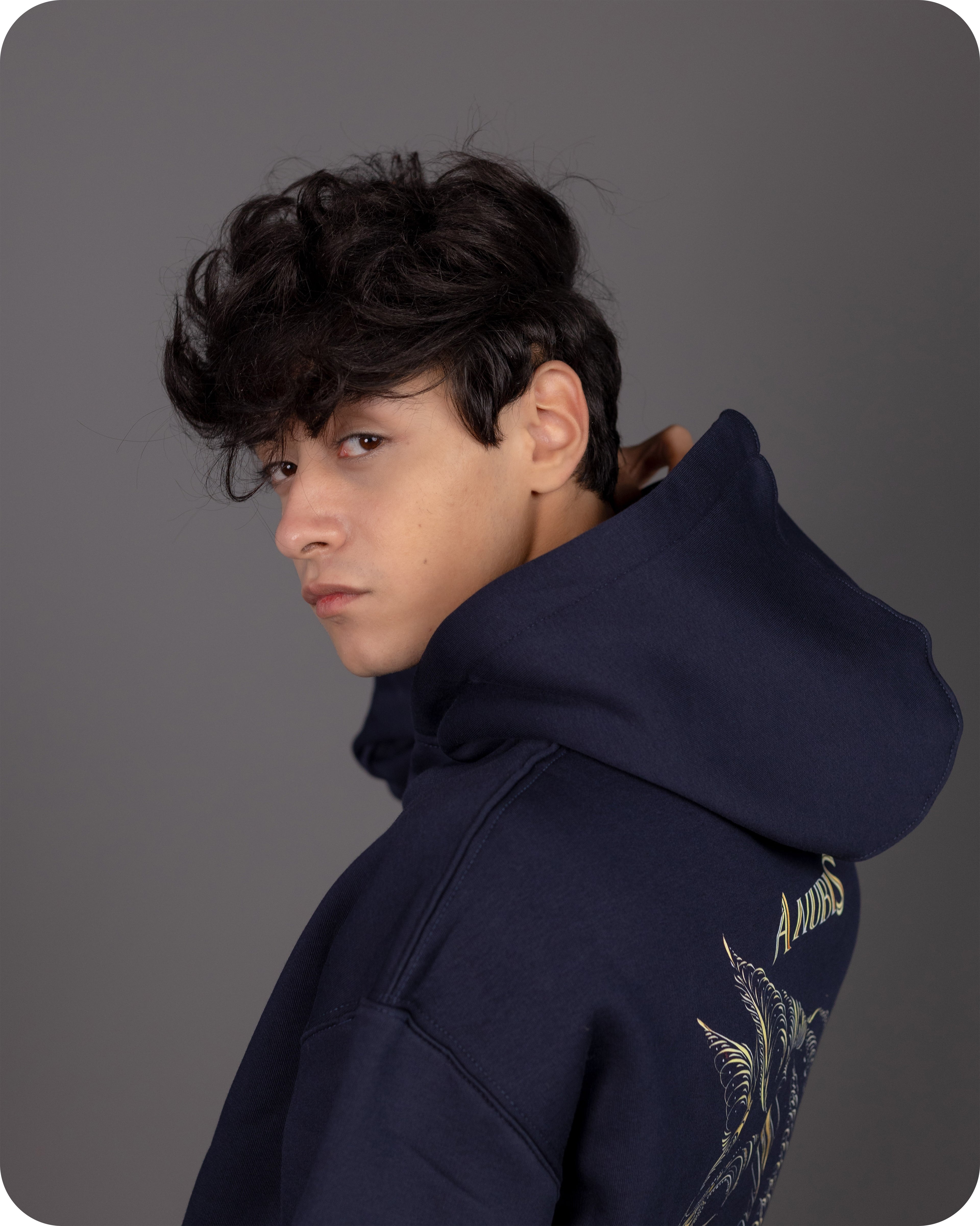 REVER – Oversized Hoodie – Navy ANUBIS Print – Premium soft fabric, relaxed fit for ultimate comfort and effortless street style.