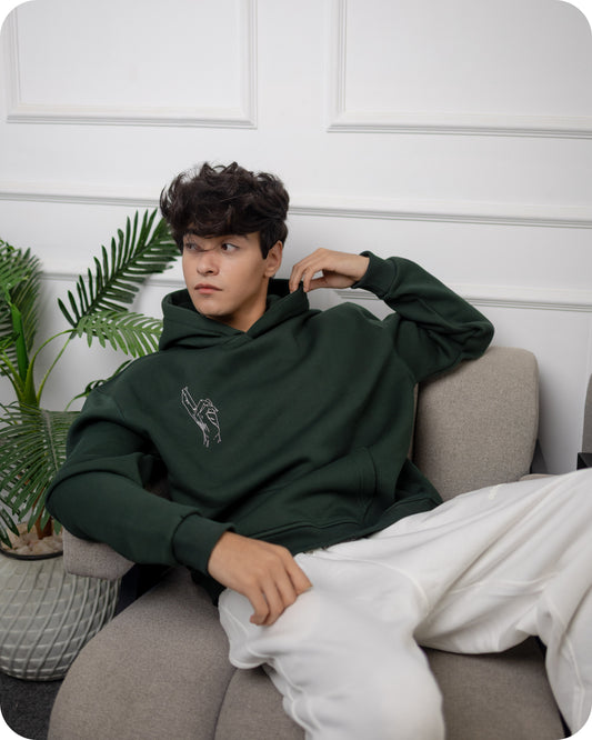 REVER – Oversized Hoodie – Dark Green [GOJO ART] Print - Premium soft fabric, relaxed fit for ultimate comfort and effortless street style.