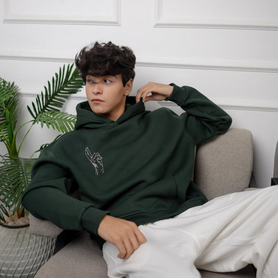 REVER – Oversized Hoodie – Dark Green [GOJO ART] Print - Premium soft fabric, relaxed fit for ultimate comfort and effortless street style.