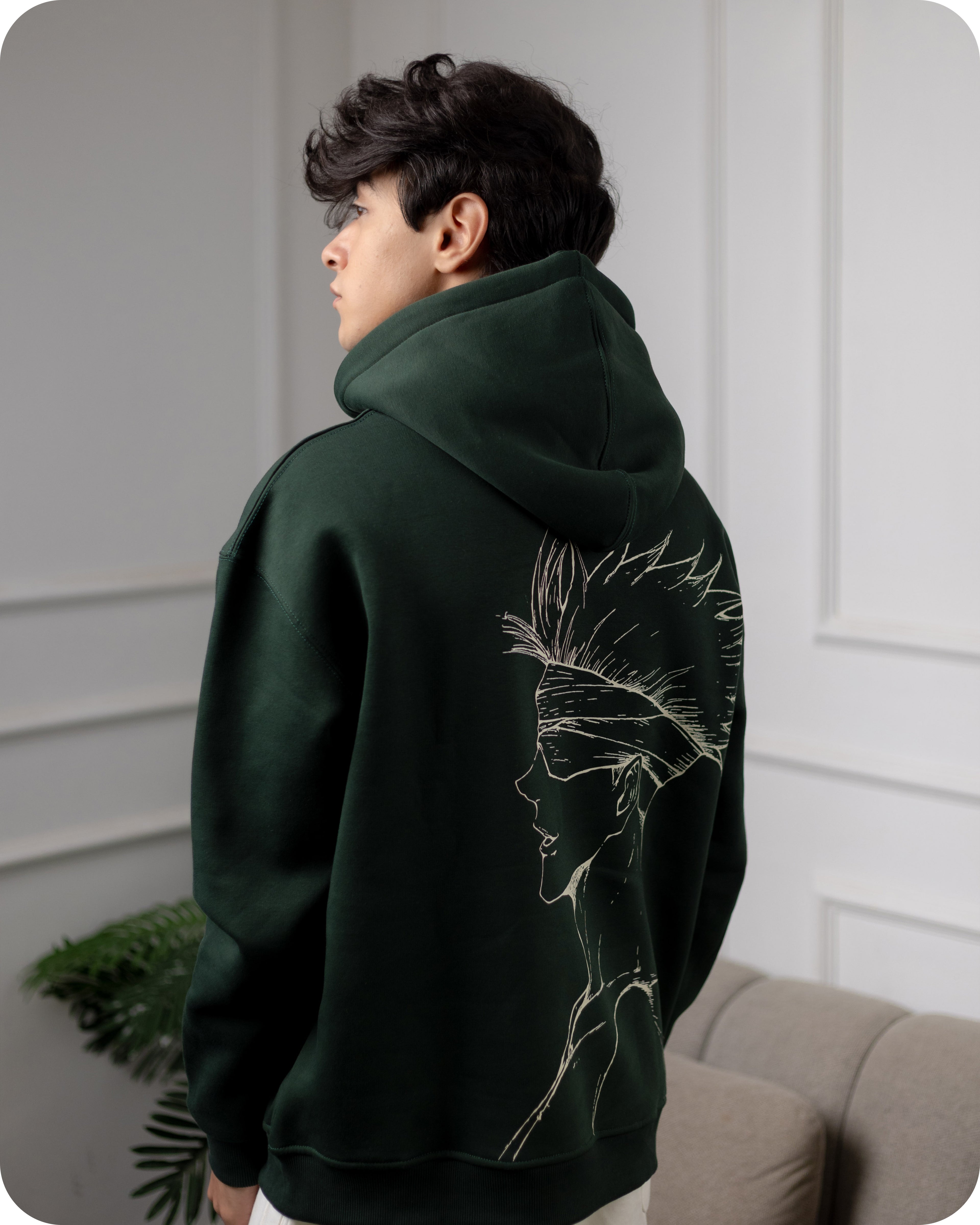 REVER – Oversized Hoodie – Dark Green [GOJO ART] Print - Premium soft fabric, relaxed fit for ultimate comfort and effortless street style.