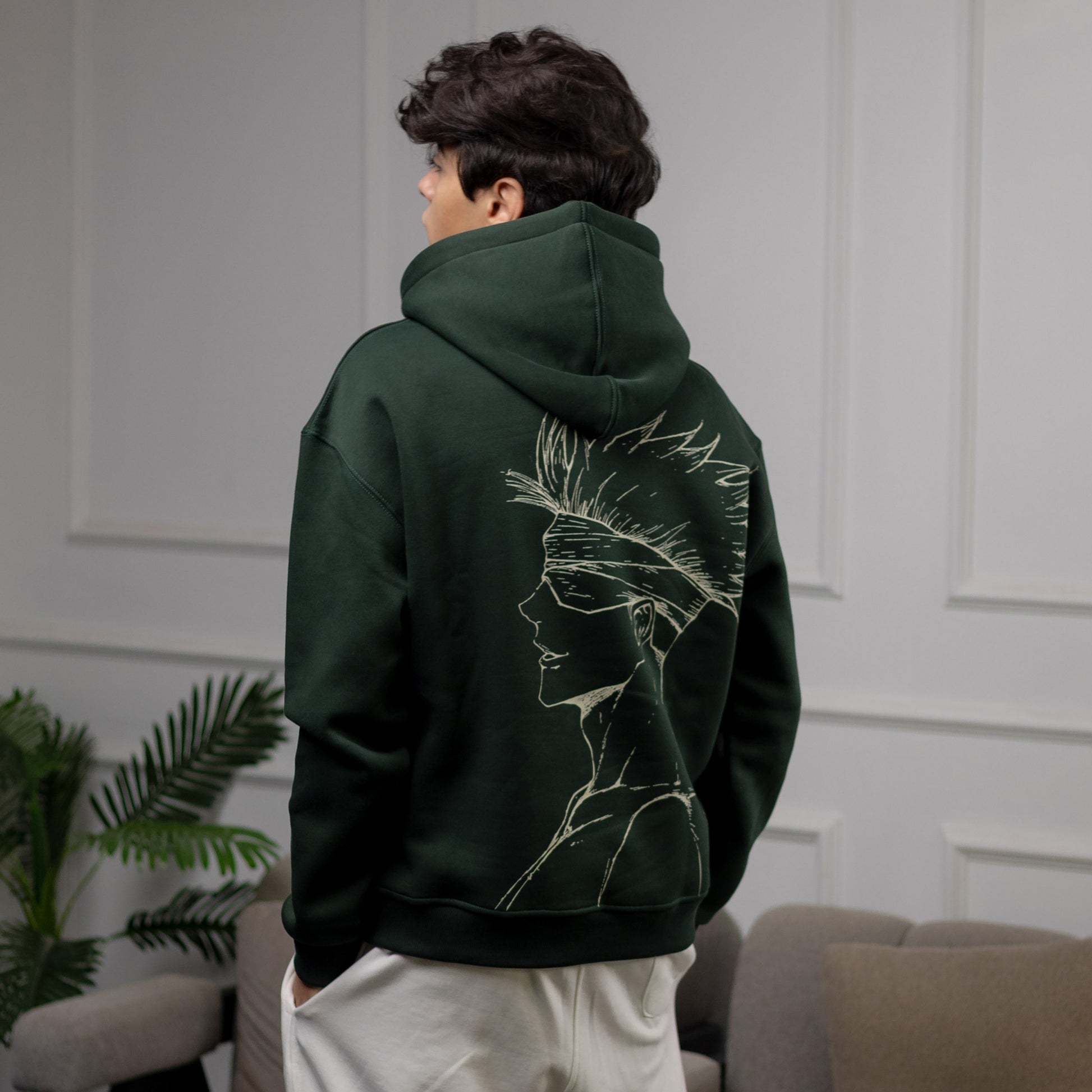 REVER – Oversized Hoodie – Dark Green [GOJO ART] Print - Premium soft fabric, relaxed fit for ultimate comfort and effortless street style.