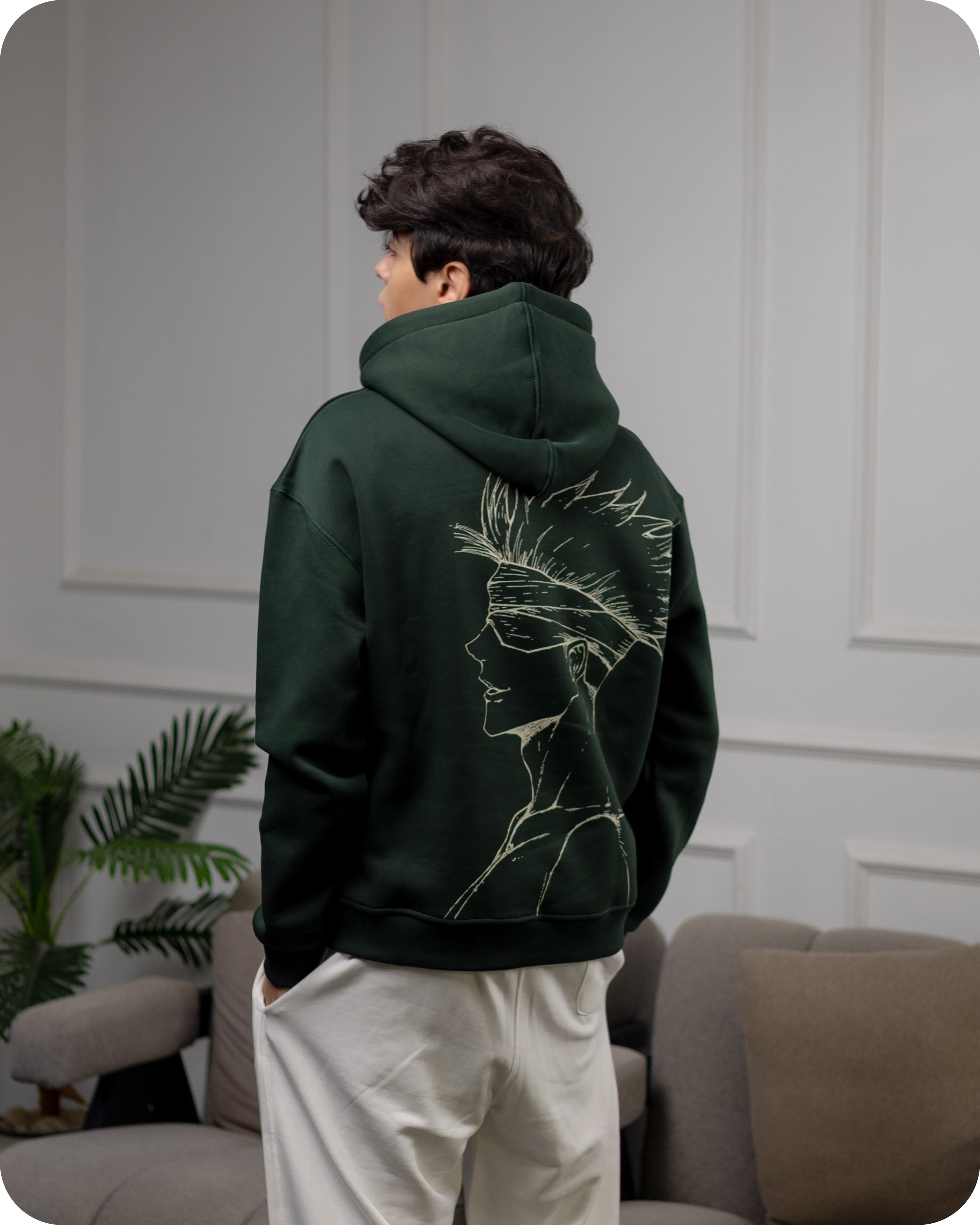 REVER – Oversized Hoodie – Dark Green [GOJO ART] Print - Premium soft fabric, relaxed fit for ultimate comfort and effortless street style.