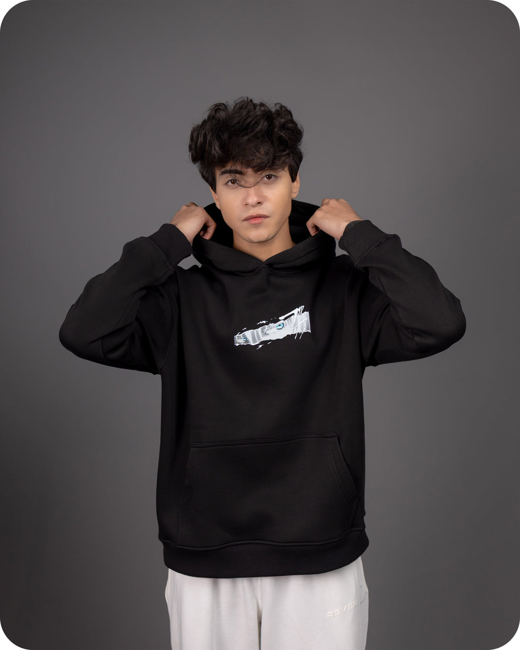 REVER – Oversized Hoodie – Black GOJO LIMITLESS Print – Premium soft fabric, relaxed fit for ultimate comfort and effortless street style.