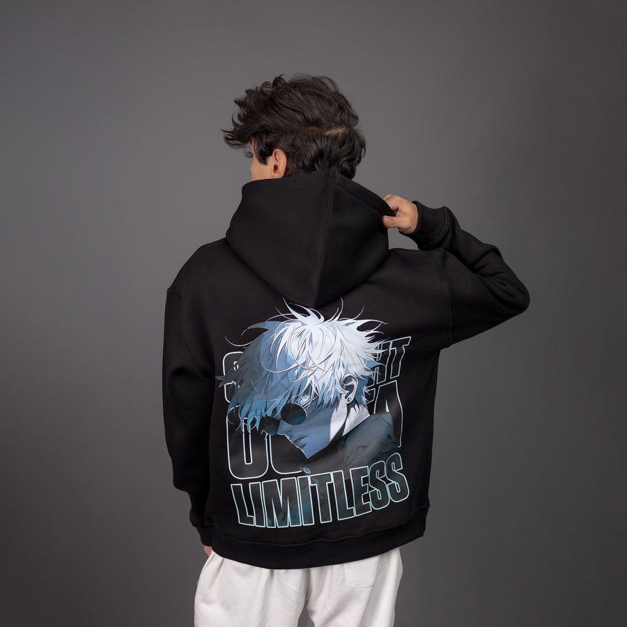REVER – Oversized Hoodie – Black GOJO LIMITLESS Print – Premium soft fabric, relaxed fit for ultimate comfort and effortless street style.