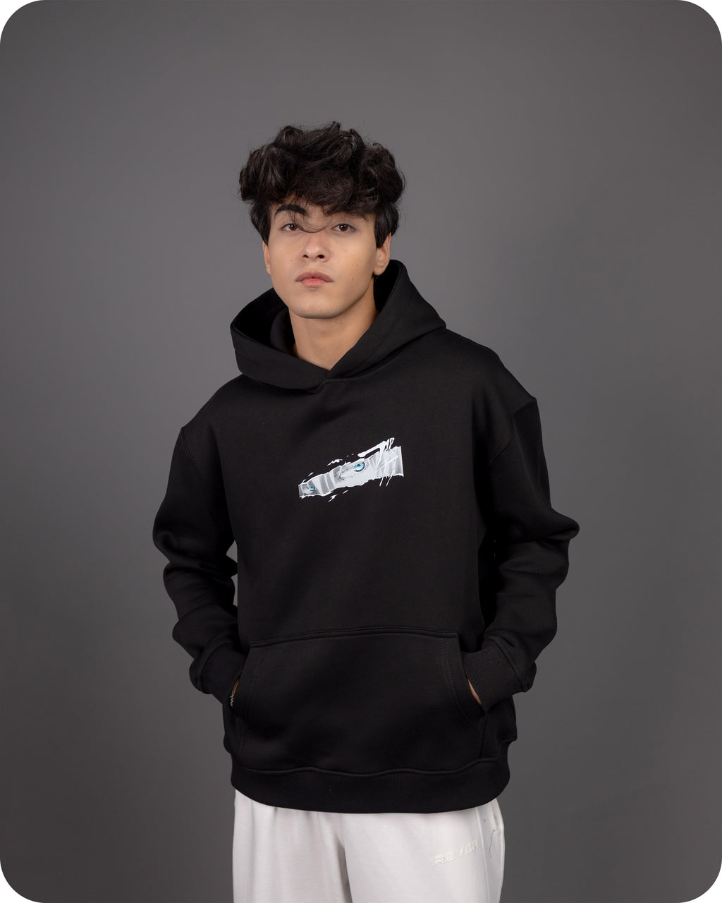 REVER – Oversized Hoodie – Black GOJO LIMITLESS Print – Premium soft fabric, relaxed fit for ultimate comfort and effortless street style.