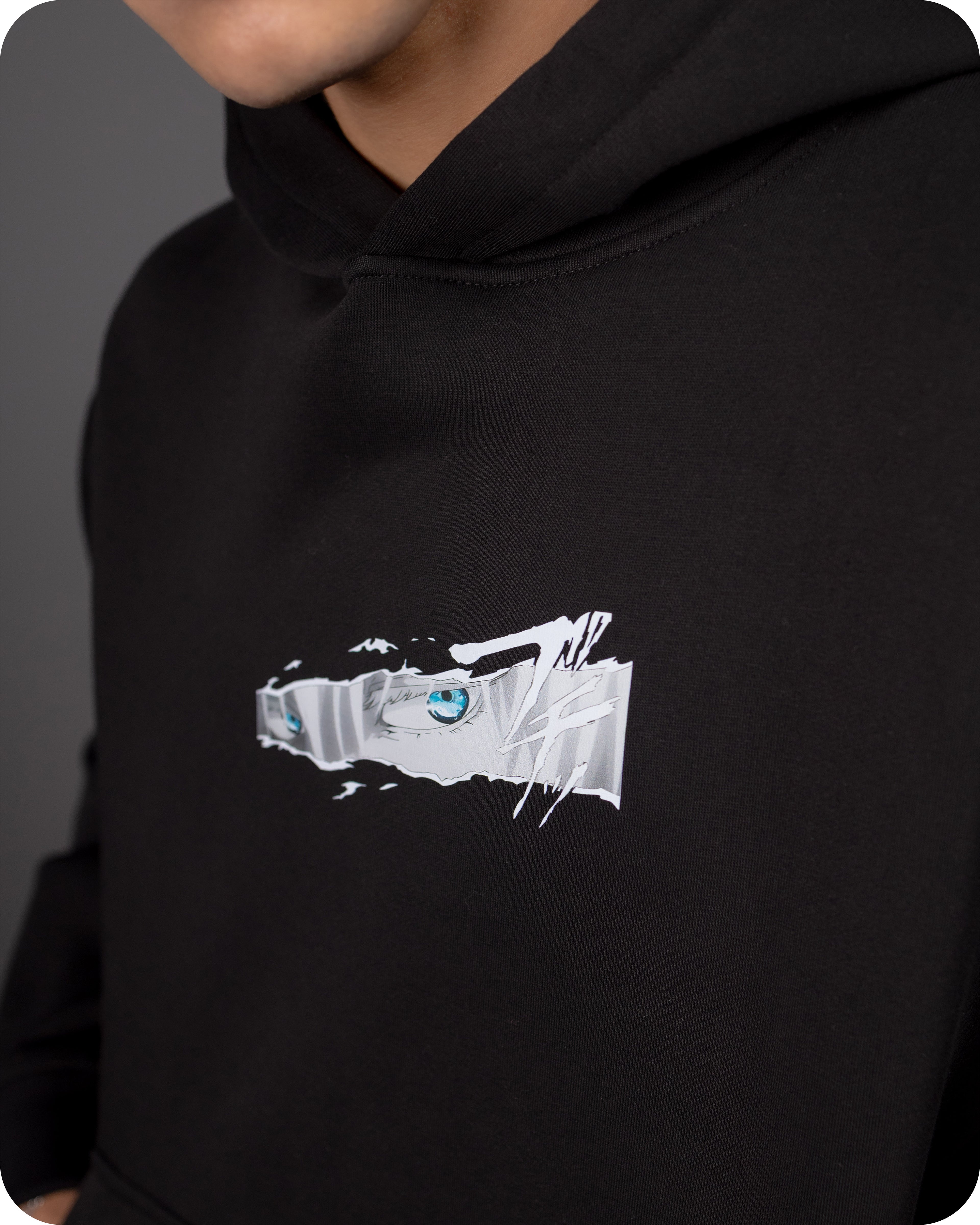 REVER – Oversized Hoodie – Black GOJO LIMITLESS Print – Premium soft fabric, relaxed fit for ultimate comfort and effortless street style.