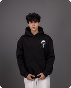 REVER – Oversized Hoodie – Black GOJO SATORU Print – Premium soft fabric, relaxed fit for ultimate comfort and effortless street style.