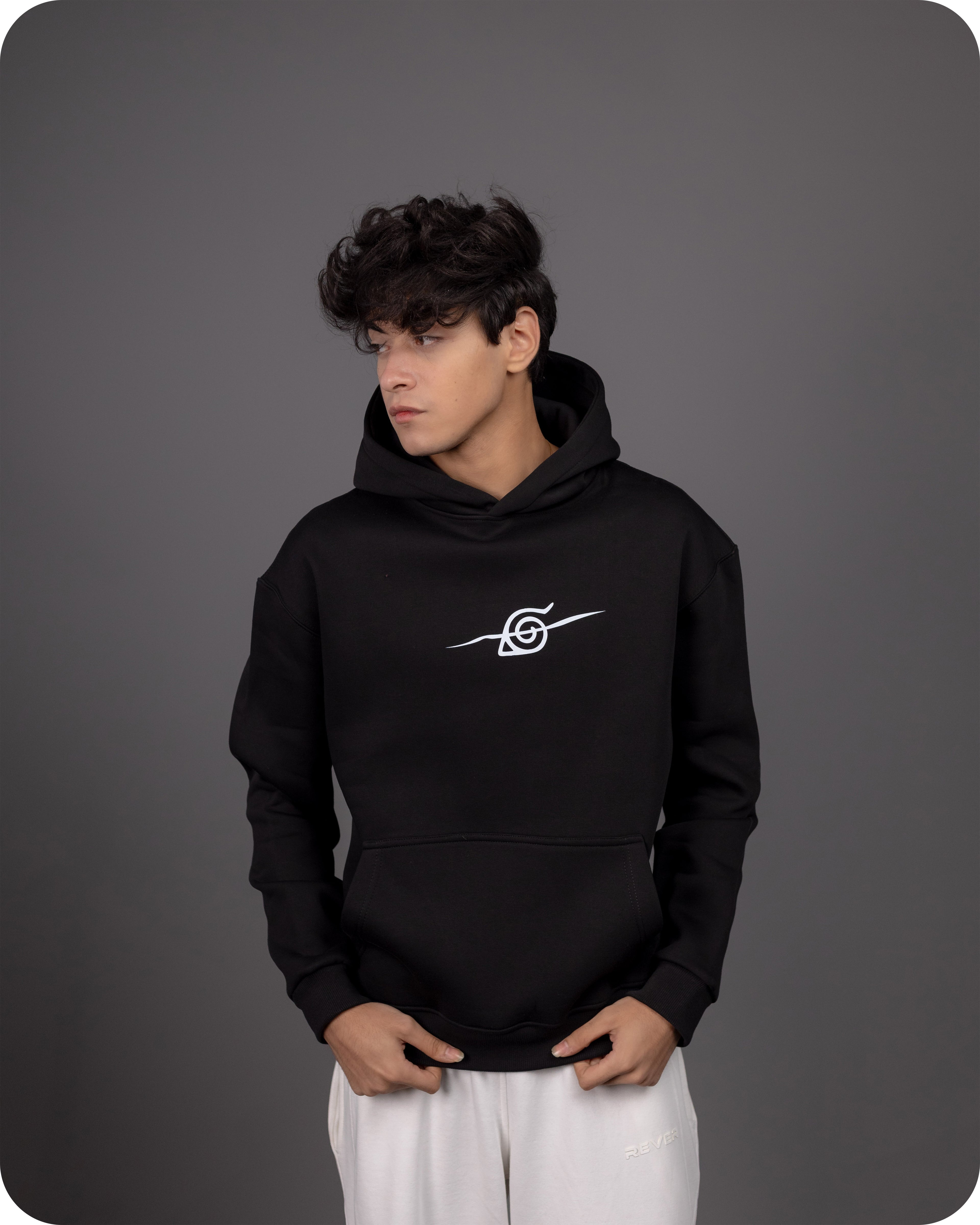 REVER – Oversized Hoodie – Black NARUTO Print – Premium soft fabric, relaxed fit for ultimate comfort and effortless street style.