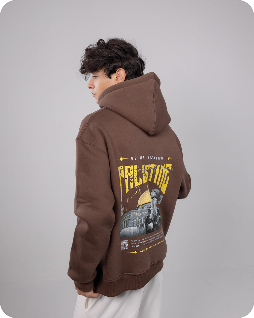 REVER – Oversized Hoodie – Brown PALESTINE Print – Premium soft fabric, relaxed fit for ultimate comfort and effortless street style.