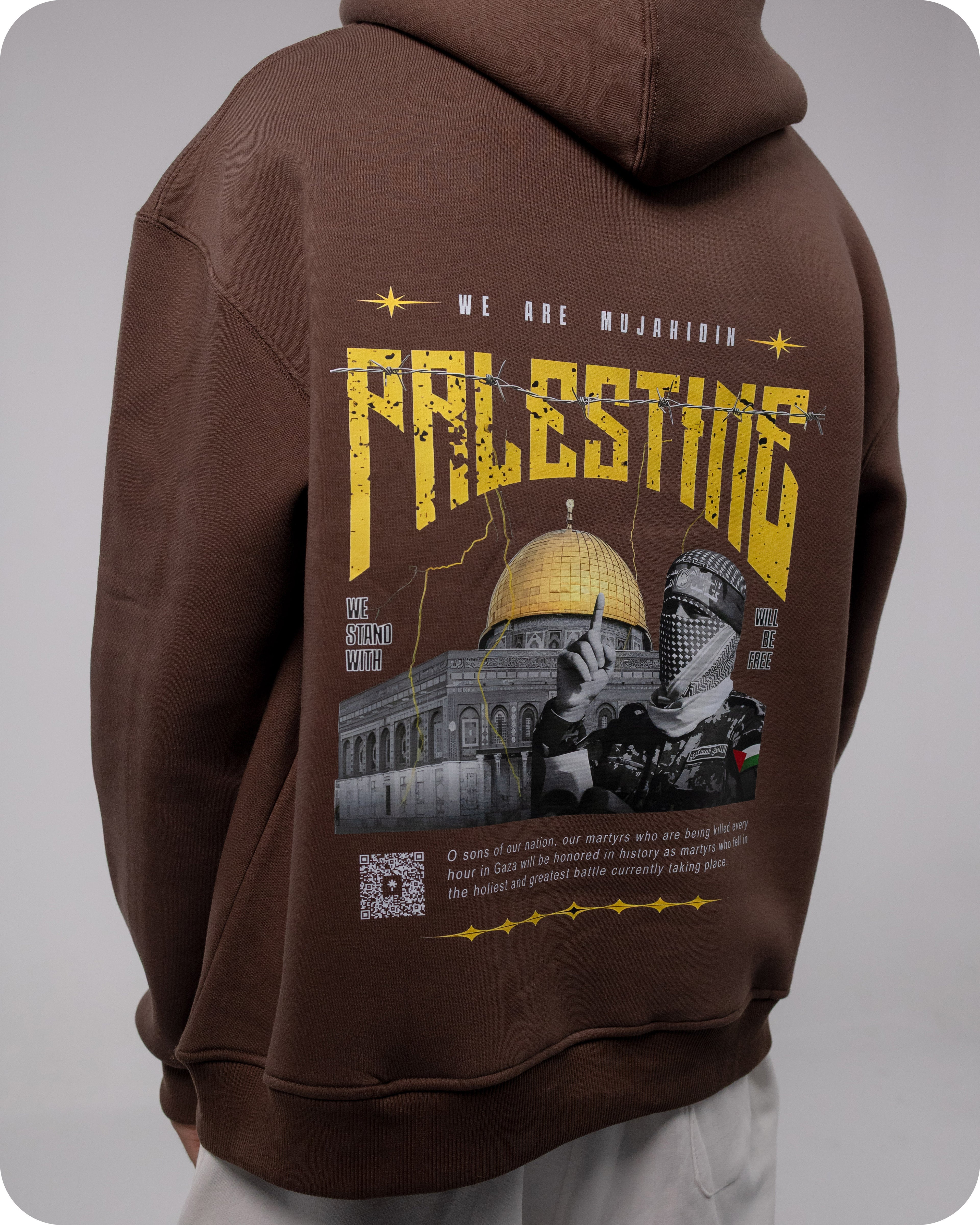 REVER – Oversized Hoodie – Brown PALESTINE Print – Premium soft fabric, relaxed fit for ultimate comfort and effortless street style.