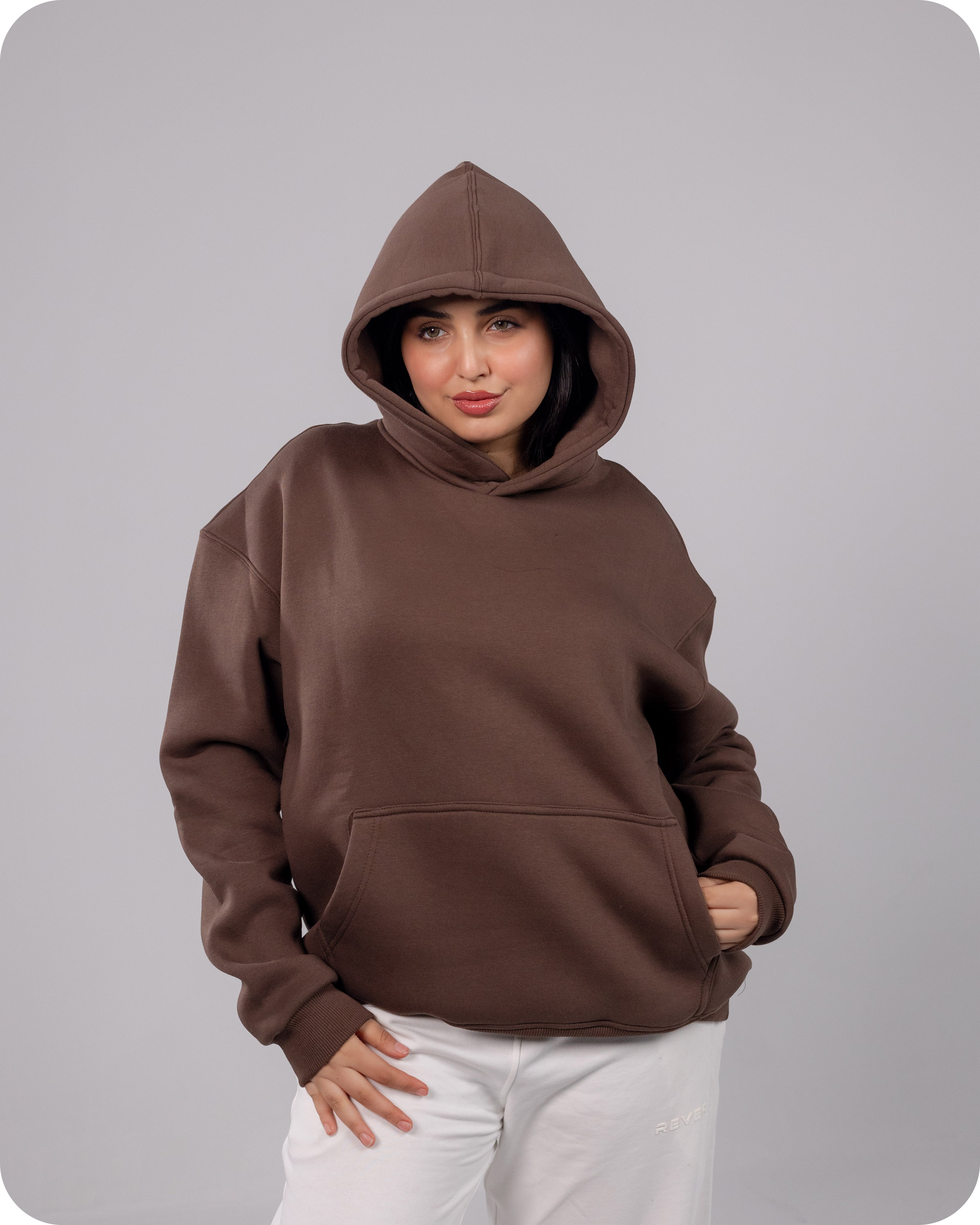 REVER – Oversized Hoodie – Brown PLAIN Hoodie Print – Premium soft fabric, relaxed fit for ultimate comfort and effortless street style.