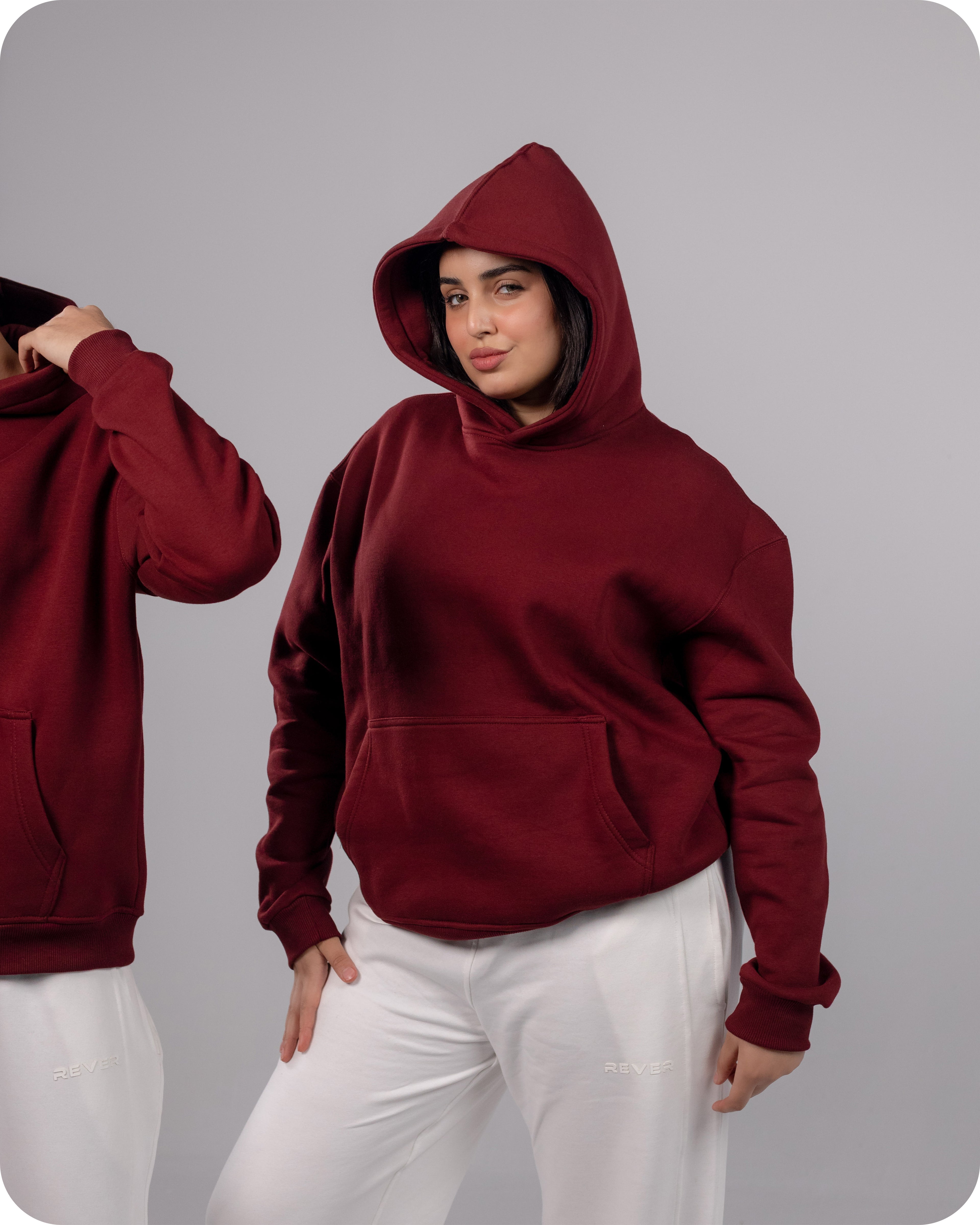 REVER – Oversized Hoodie – Burgundy PLAIN Hoodie Print – Premium soft fabric, relaxed fit for ultimate comfort and effortless street style.