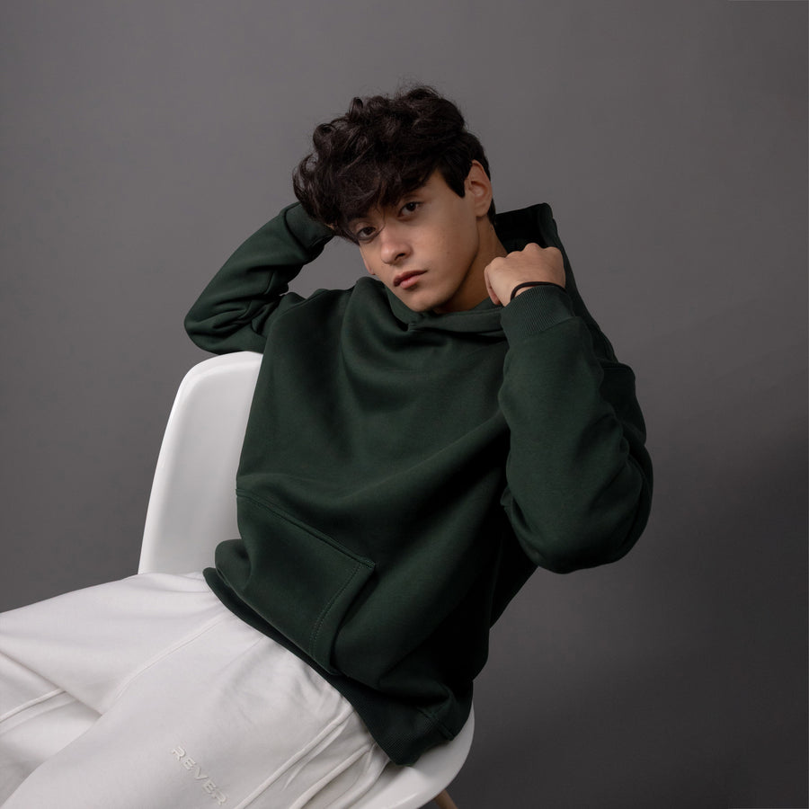 REVER – Oversized Hoodie – Dark Green PLAIN Hoodie Print – Premium soft fabric, relaxed fit for ultimate comfort and effortless street style.