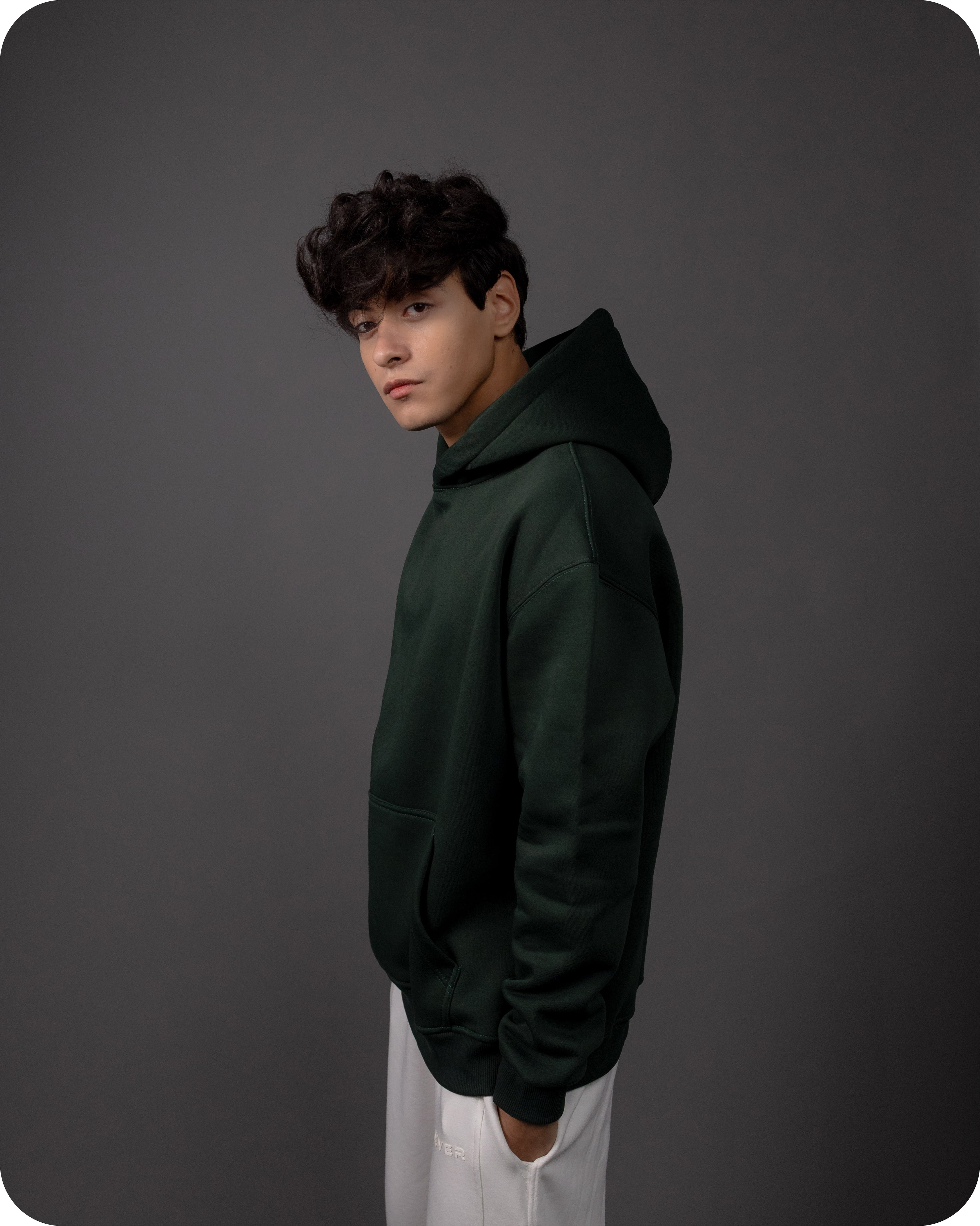 REVER – Oversized Hoodie – Dark Green PLAIN Hoodie Print – Premium soft fabric, relaxed fit for ultimate comfort and effortless street style.