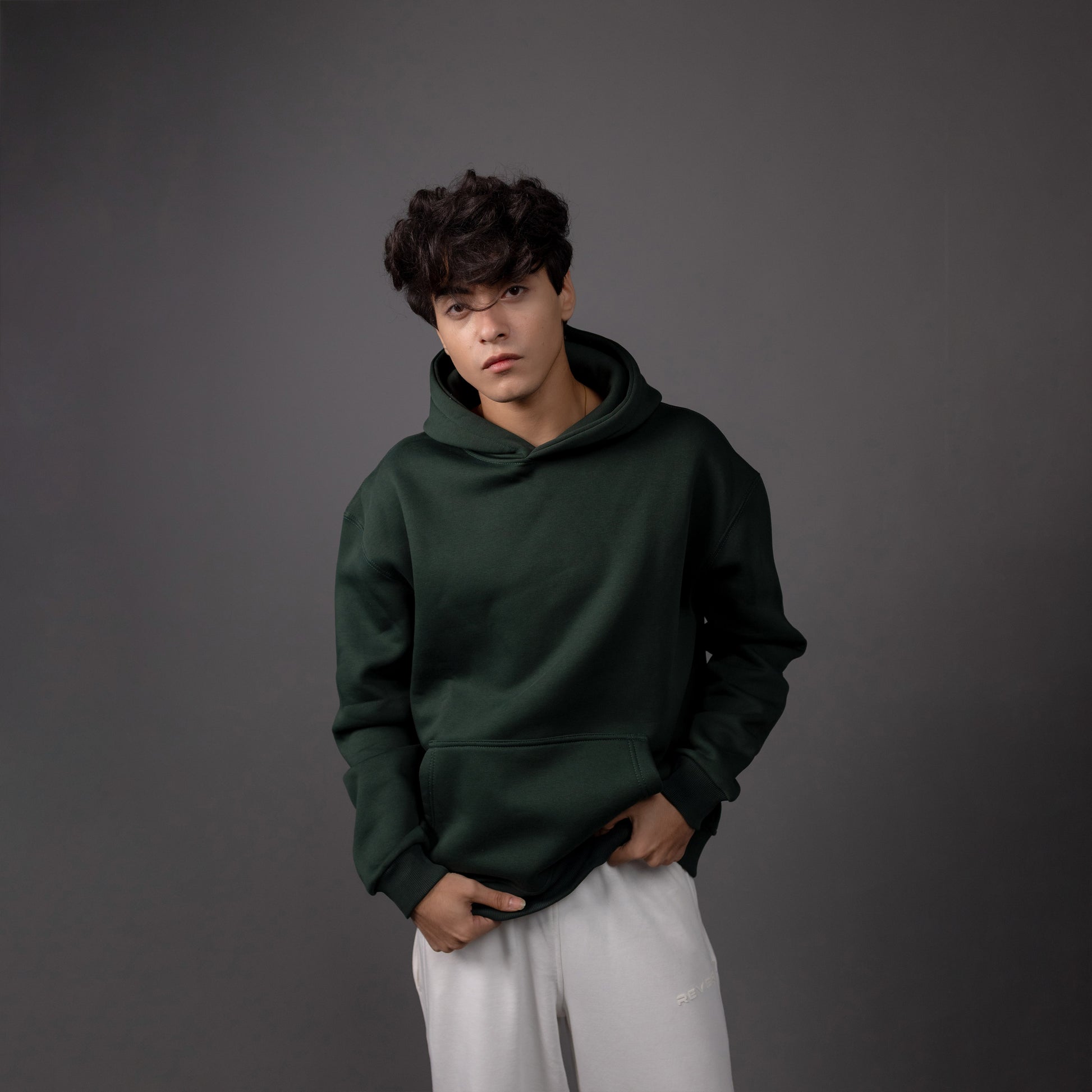 REVER – Oversized Hoodie – Dark Green PLAIN Hoodie Print – Premium soft fabric, relaxed fit for ultimate comfort and effortless street style.