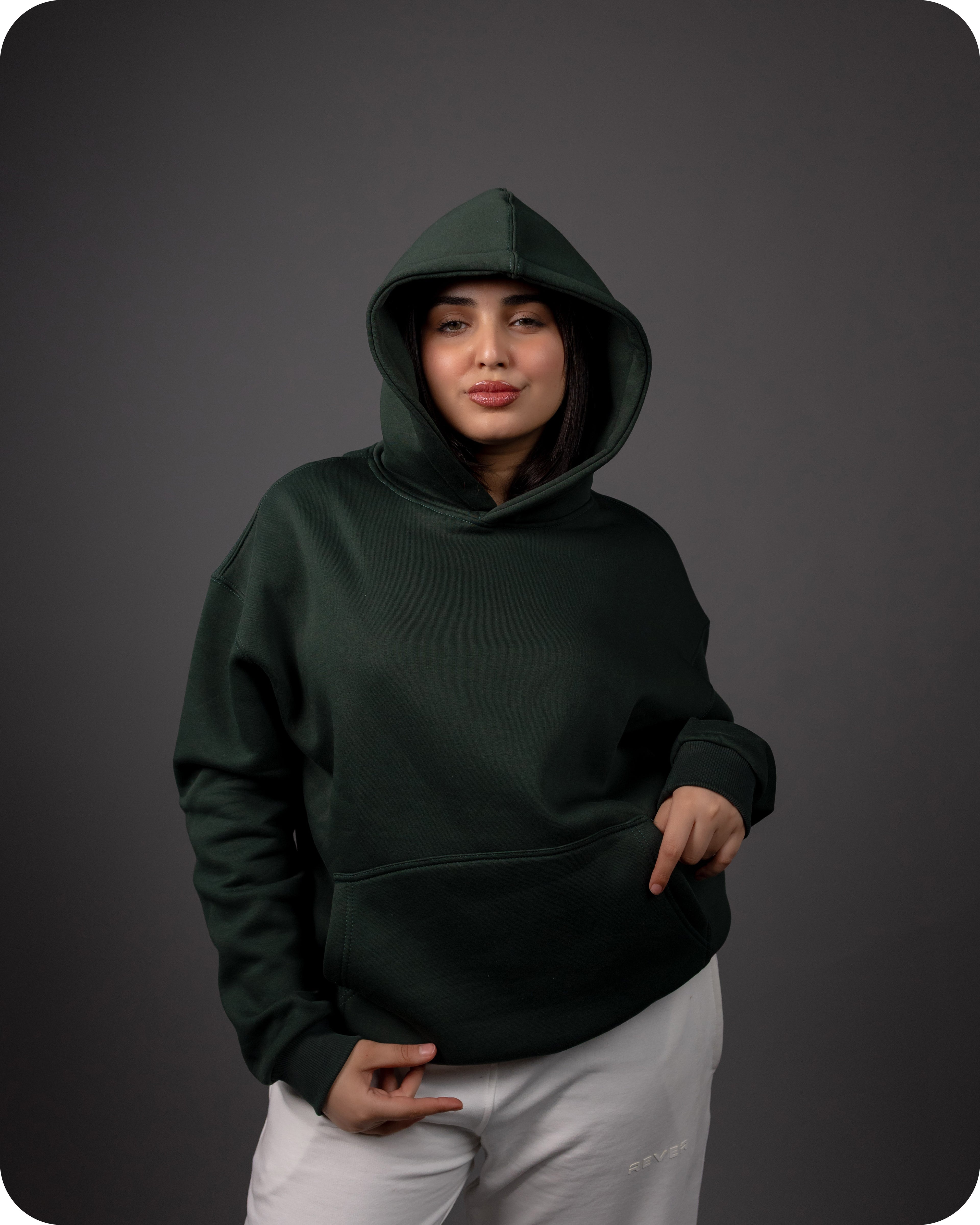 REVER – Oversized Hoodie – Dark Green PLAIN Hoodie Print – Premium soft fabric, relaxed fit for ultimate comfort and effortless street style.