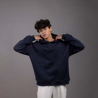 REVER – Oversized Hoodie – Navy PLAIN Hoodie Print – Premium soft fabric, relaxed fit for ultimate comfort and effortless street style.