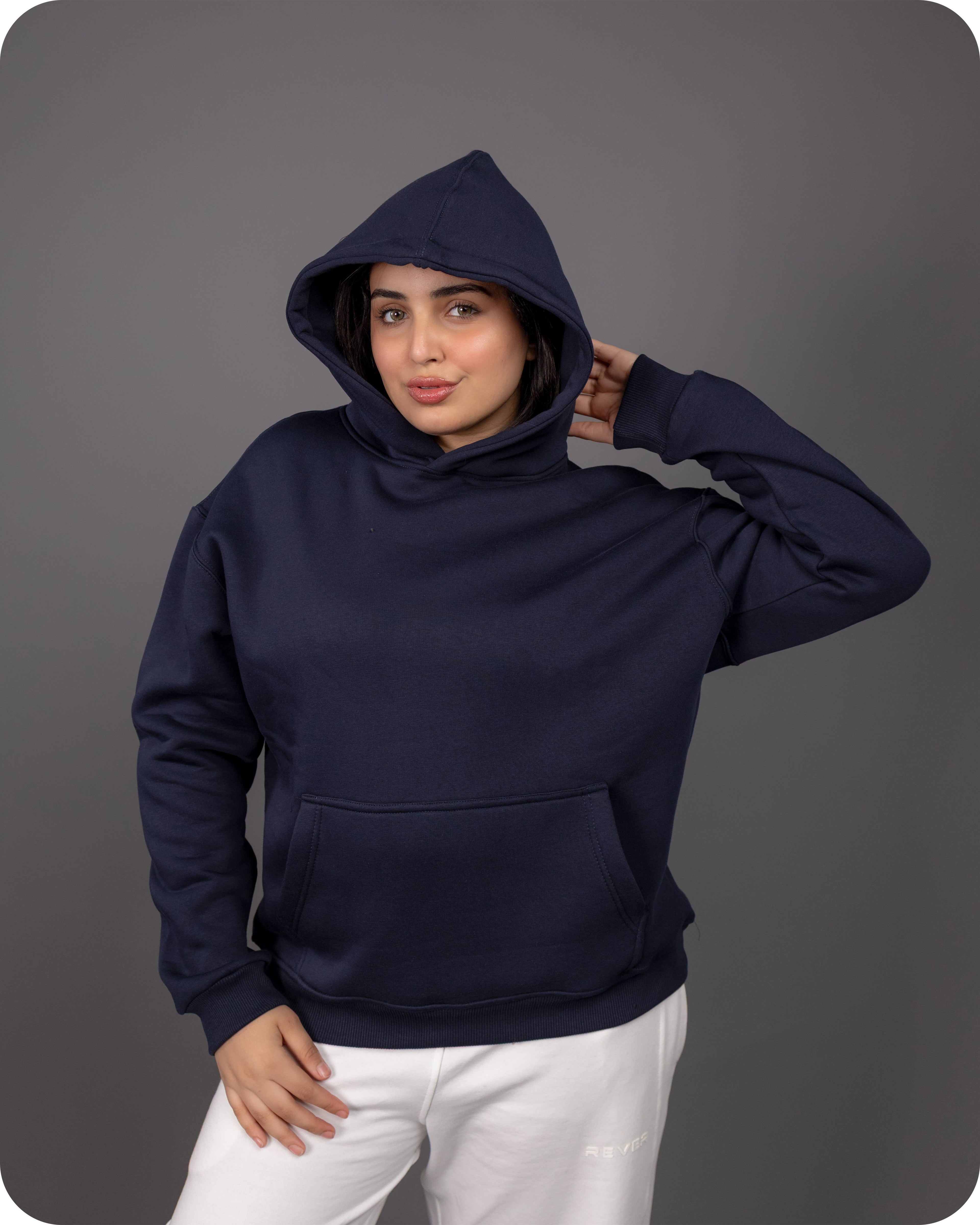 REVER – Oversized Hoodie – Navy PLAIN Hoodie Print – Premium soft fabric, relaxed fit for ultimate comfort and effortless street style.