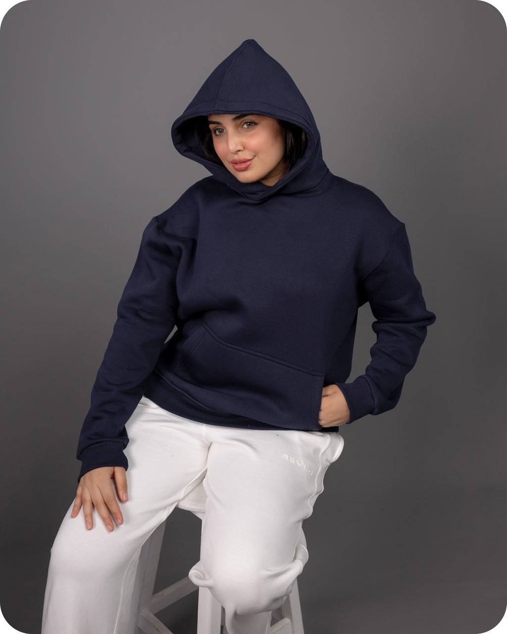 REVER – Oversized Hoodie – Navy PLAIN Hoodie Print – Premium soft fabric, relaxed fit for ultimate comfort and effortless street style.