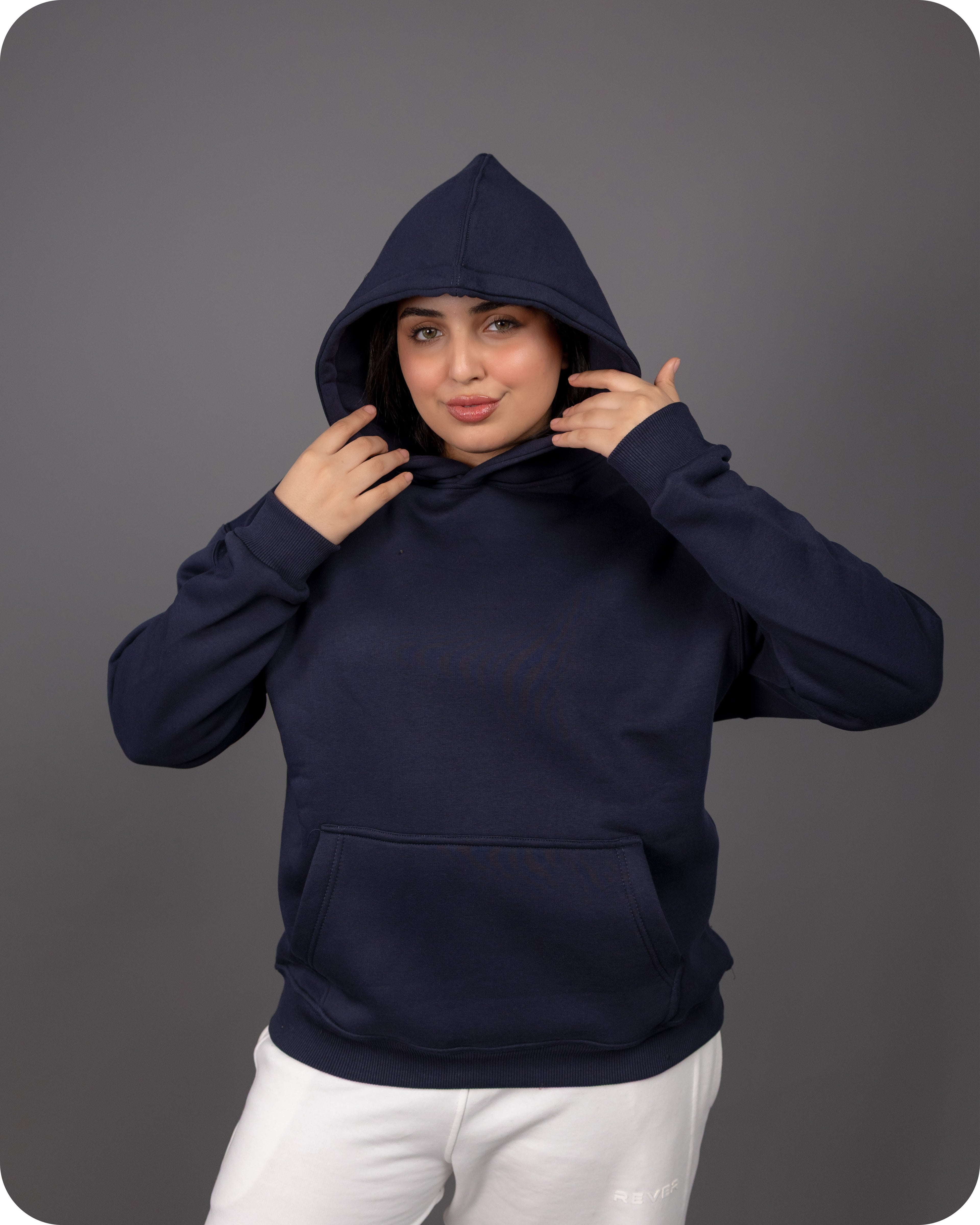 REVER – Oversized Hoodie – Navy PLAIN Hoodie Print – Premium soft fabric, relaxed fit for ultimate comfort and effortless street style.