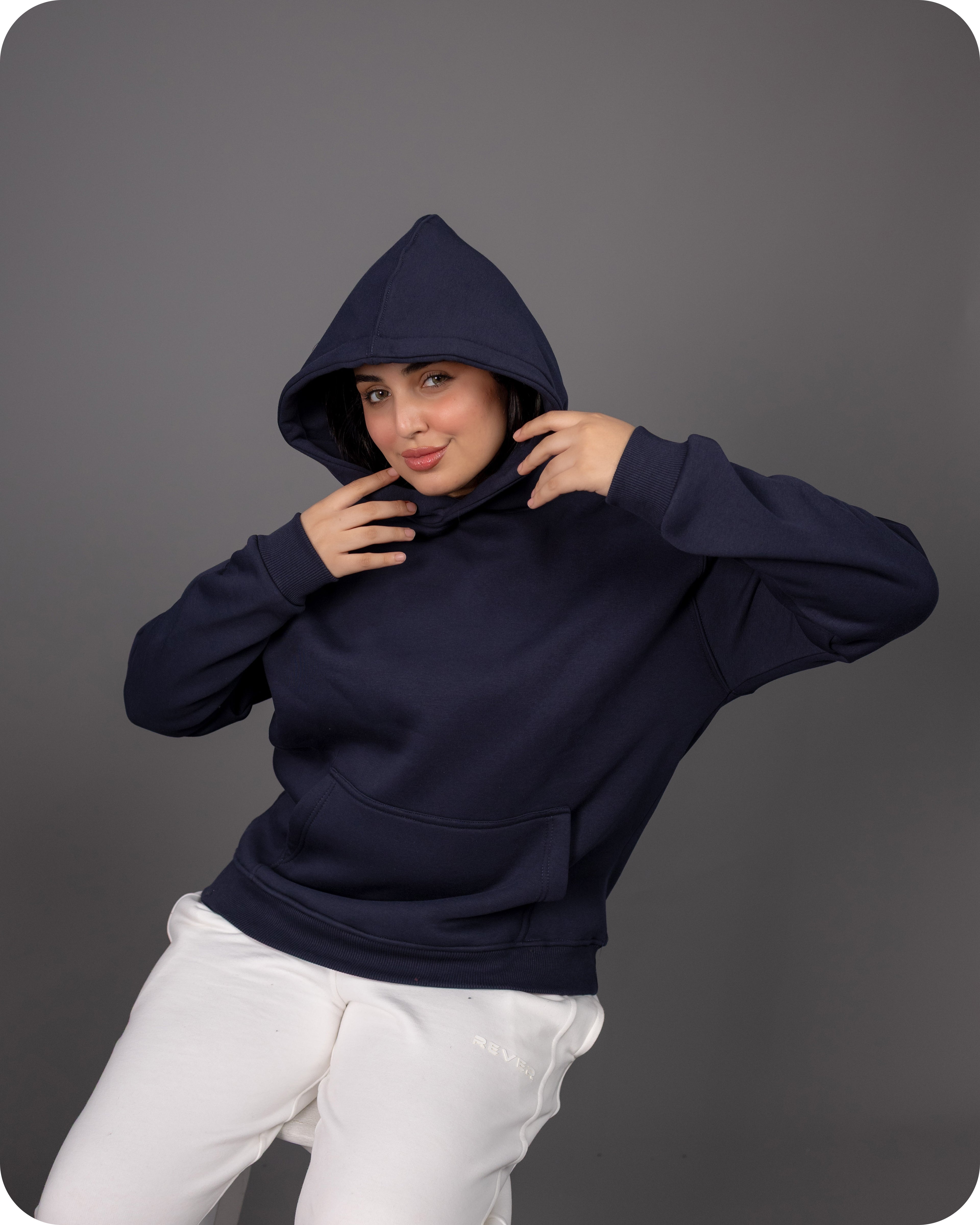 REVER – Oversized Hoodie – Navy PLAIN Hoodie Print – Premium soft fabric, relaxed fit for ultimate comfort and effortless street style.