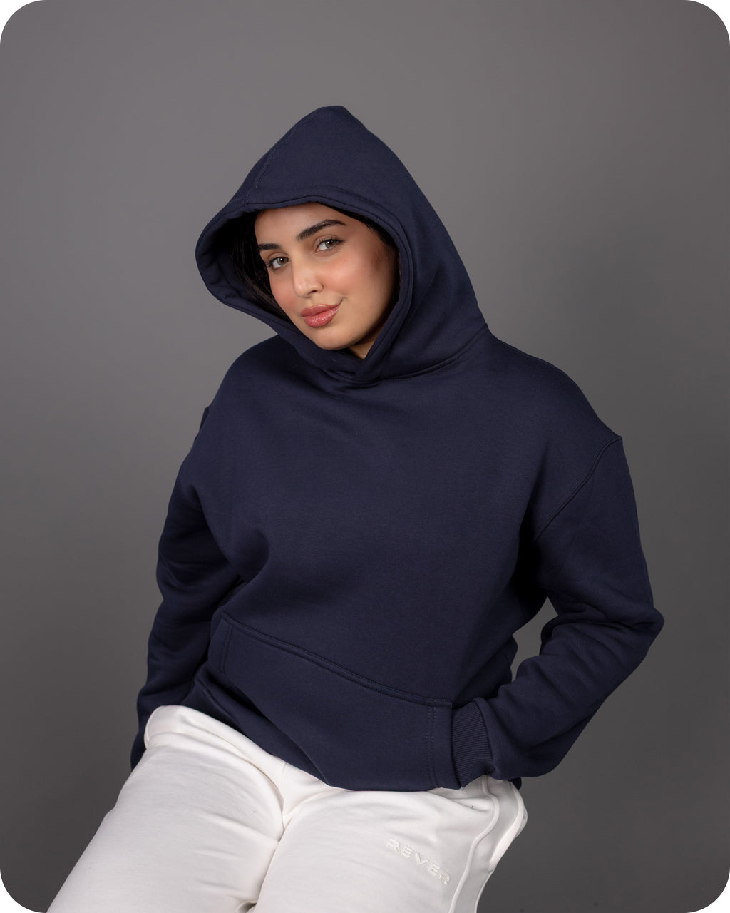 REVER – Oversized Hoodie – Navy PLAIN Hoodie Print – Premium soft fabric, relaxed fit for ultimate comfort and effortless street style.