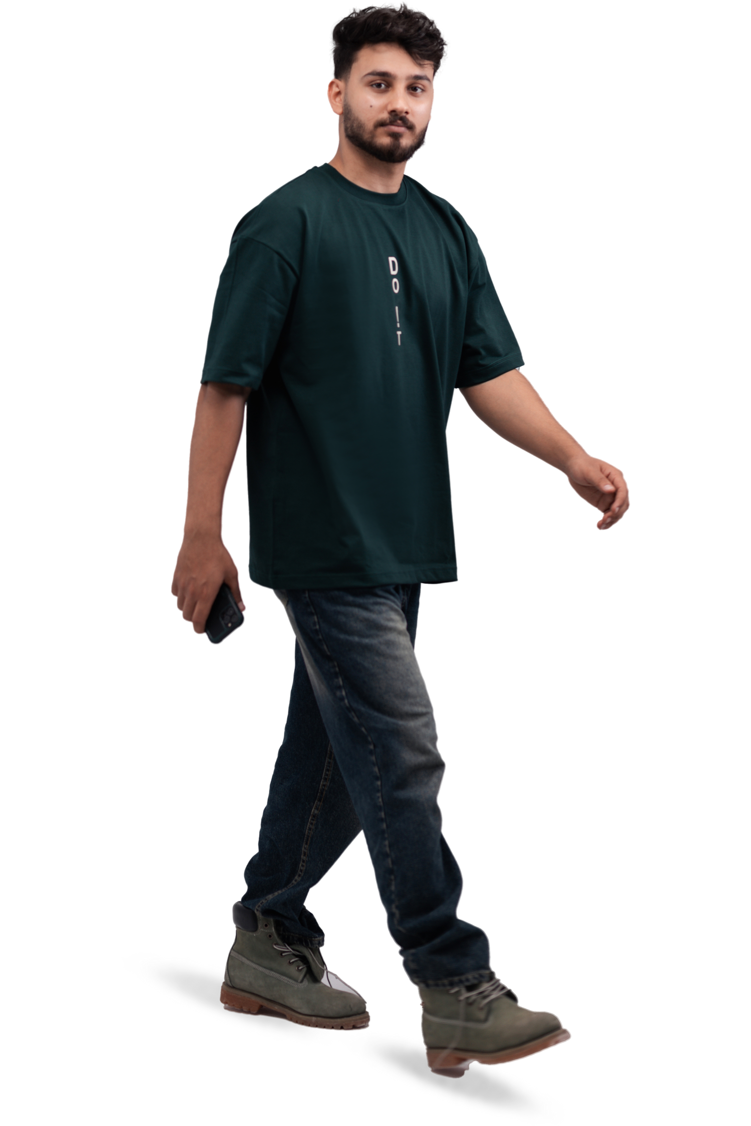 Rever home page featured product image showcasing a model wearing an oversized t-shirt, styled against a minimal grey backdrop, reflecting the brand’s clean and contemporary fashion identity.