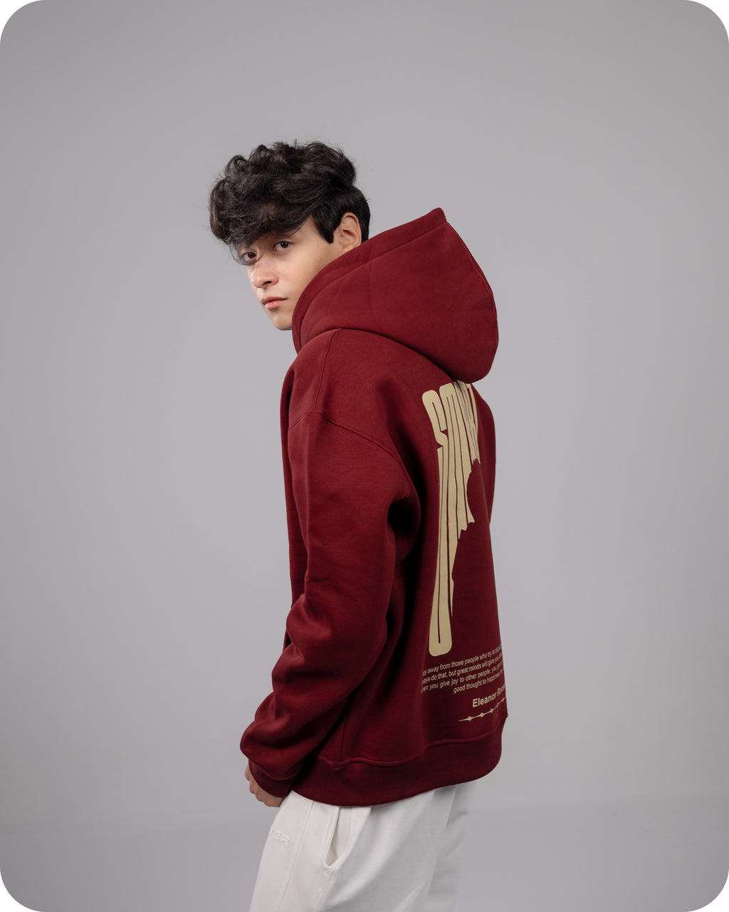 REVER – Oversized Hoodie – Burgundy SMART Print – Premium soft fabric, relaxed fit for ultimate comfort and effortless street style.