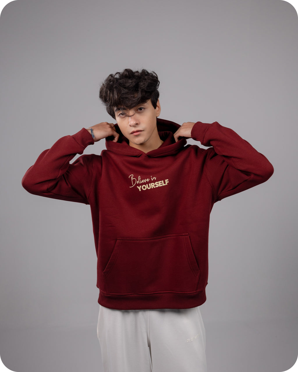 REVER – Oversized Hoodie – Burgundy SMART Print – Premium soft fabric, relaxed fit for ultimate comfort and effortless street style.