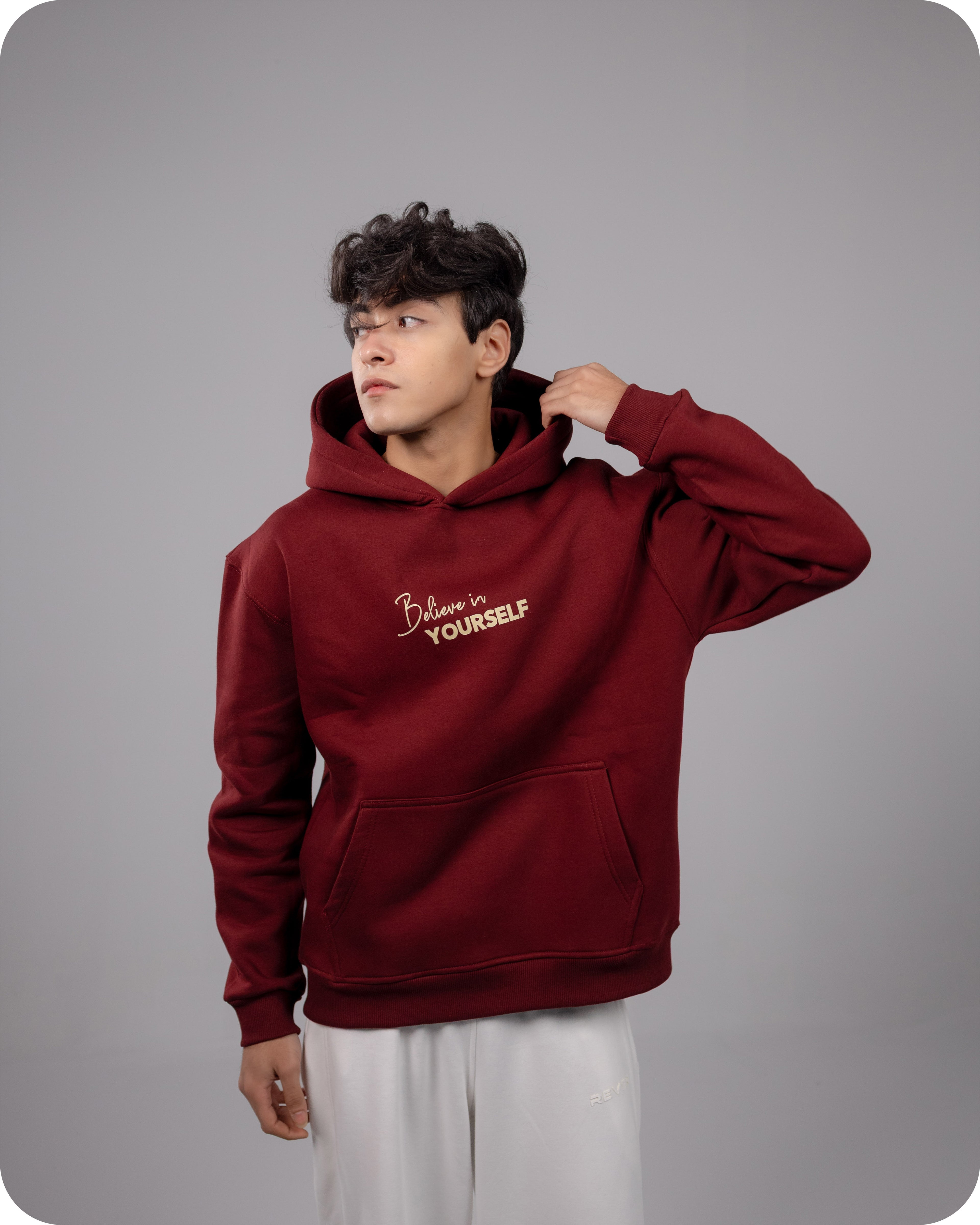 REVER – Oversized Hoodie – Burgundy SMART Print – Premium soft fabric, relaxed fit for ultimate comfort and effortless street style.