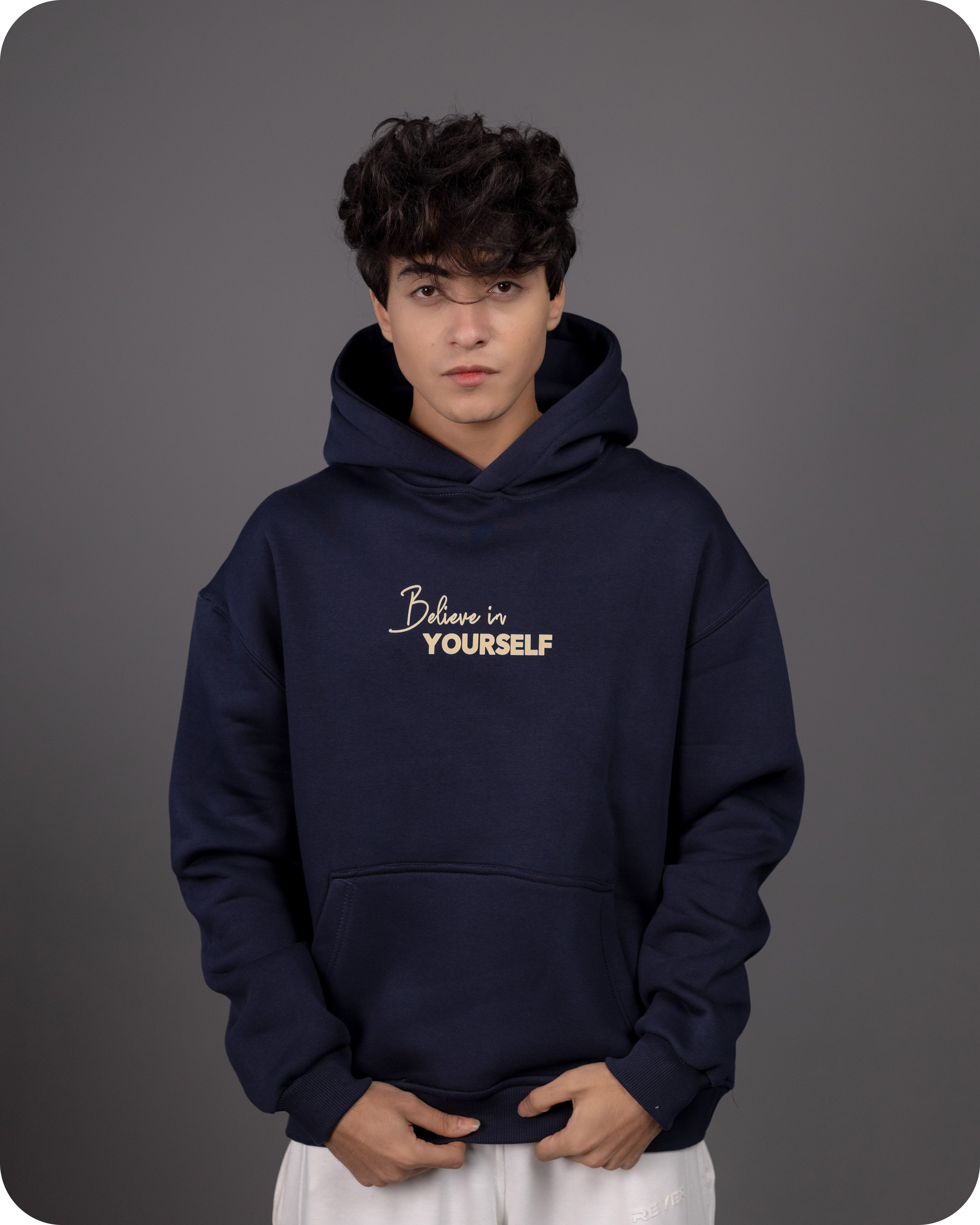 REVER – Oversized Hoodie – Navy SMART Print – Premium soft fabric, relaxed fit for ultimate comfort and effortless street style.