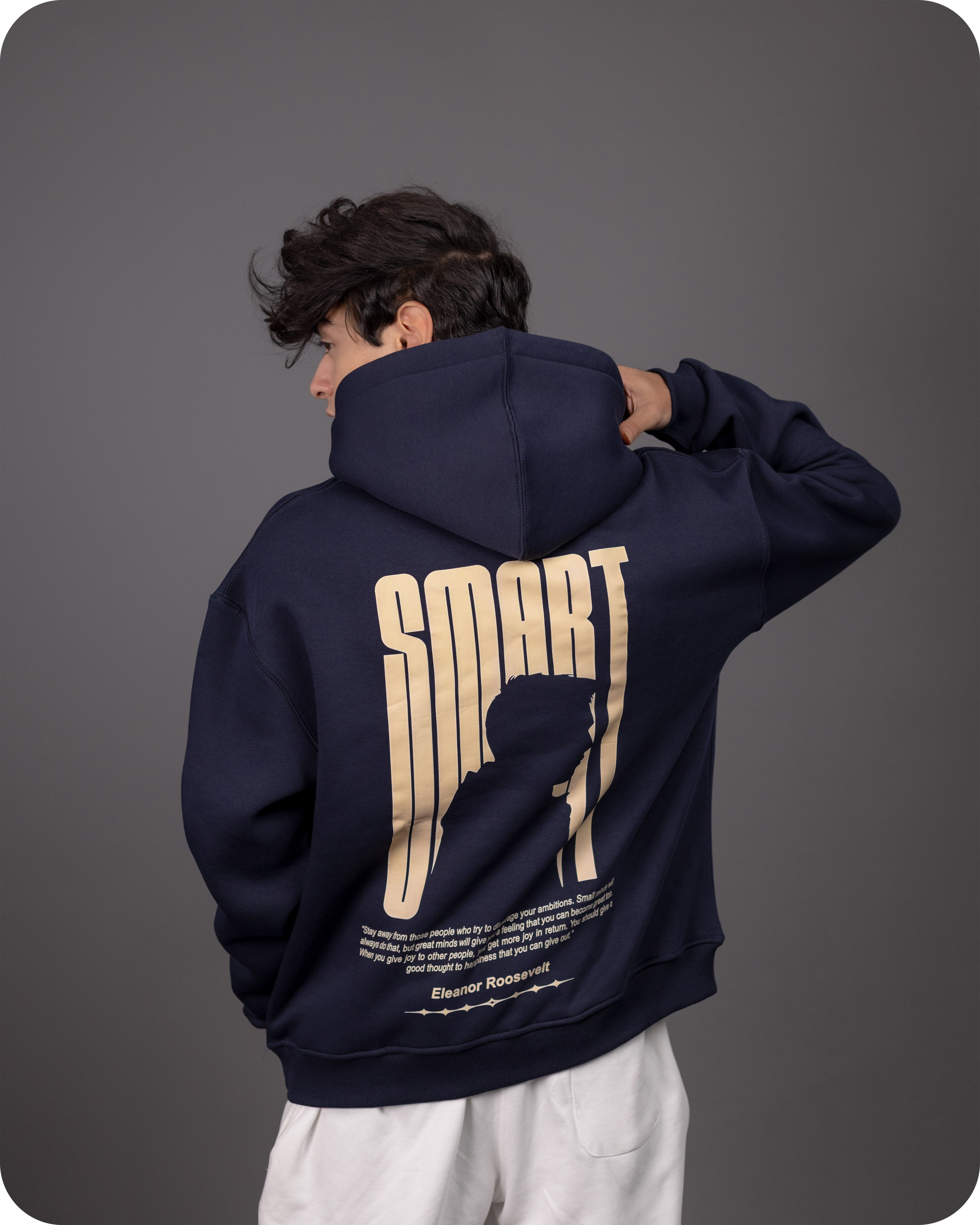 REVER – Oversized Hoodie – Navy SMART Print – Premium soft fabric, relaxed fit for ultimate comfort and effortless street style.