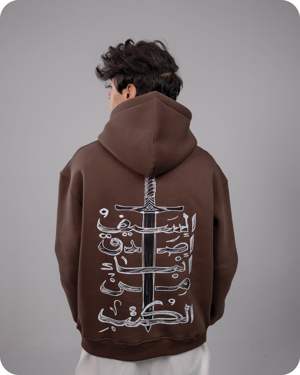 REVER – Oversized Hoodie – Brown THE SWORD Print – Premium soft fabric, relaxed fit for ultimate comfort and effortless street style.