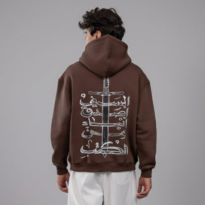 REVER – Oversized Hoodie – Brown THE SWORD Print – Premium soft fabric, relaxed fit for ultimate comfort and effortless street style.